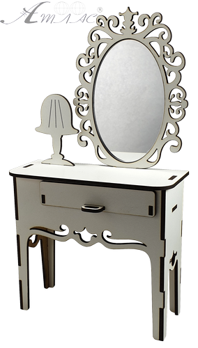 Мебель для кукол ростом 30 см - Дамский столик из МДФ с лампой и Реальным зеркалом AS-6002