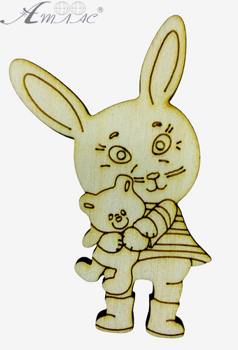Фигурка фанерная - Кролик №  1 с мягкой игрушкой 8х5,5см  AS-4548
