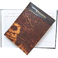 Ежедневник недатированный А6 JO кожзаменитель, рельефная коричневая карта, EA-1959-А6-F