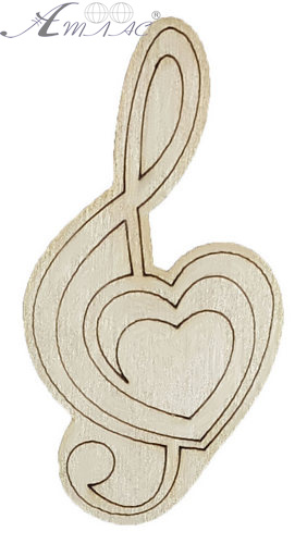 Фигурка фанерная - Сердце со скрипичным ключом 4 х 7 см AS-4740, В-0272