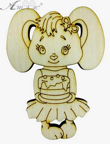 Фігурка фанерна - Кролик №  2 дівчинка у спідничці 7,5х5,5см  AS-4549