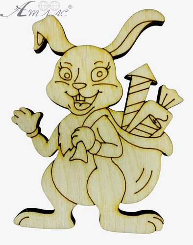 Фігурка фанерна - Кролик № 16 з мішком подарунків 7,5*5,5см  AS-4590