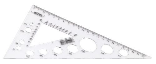 Треугольник 22 см большой с транспортиром, прозрачный AS-0614, К-9040