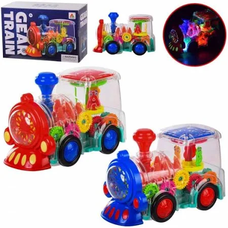 Игрушка Паровоз прозрачный с шестерёнками ездит со светом и звуком  FS238-1A