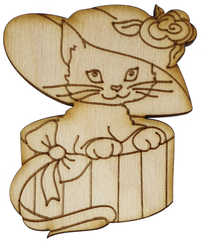 Фигурка фанерная - Котик в шапке и в коробке 6.7 см AS-4660, В-0247