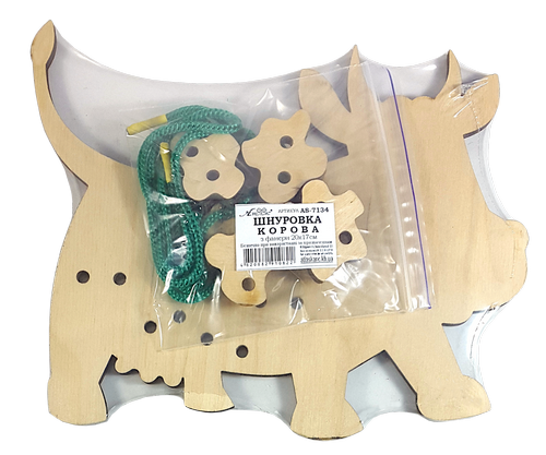 Игрушка развивающая Шнуровка Корова 19,5 х 16,5 см, с цветным шнурком 0,7 м AS-7134 фото 5