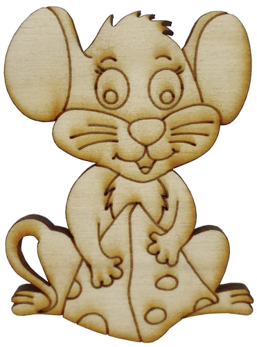 Фигурка фанерная - Мышонок №  3 с сыром пирамидкой 53 х 70 мм с магнитом AS-4827, В-0385