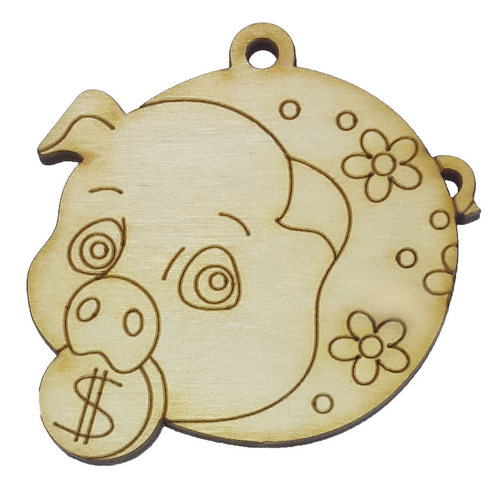 Фигурка фанерная - Свинка № 17 с монетой, круглая 70 х 70 мм AS-4818, В-0367