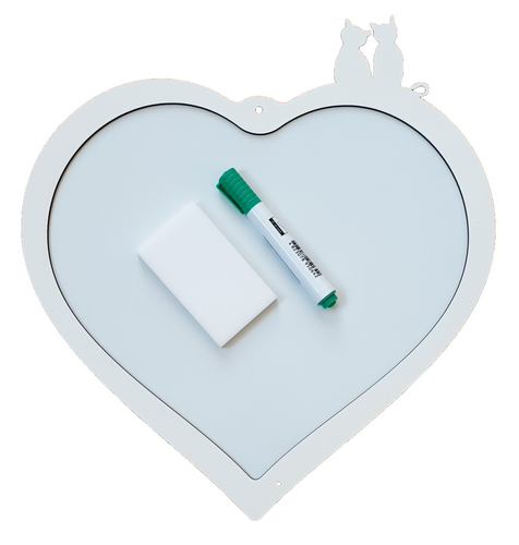 Доска Магнитная сухостираемая с рамкой из МДФ 37х39см Сердце с котиками  AS-7028