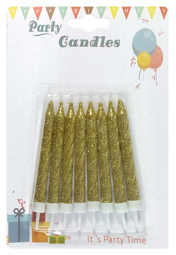 Свечи Набор 8 шт 8 см золото витые с пластиковой ножкой в блистере 05188