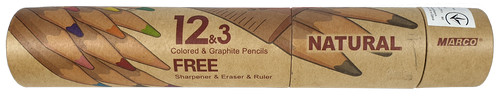 Карандаши цветные Marco Natural-Cedarlite 12 цветные + 3 графитовые + резинка + точилка + линейка 6810-15CY фото 2