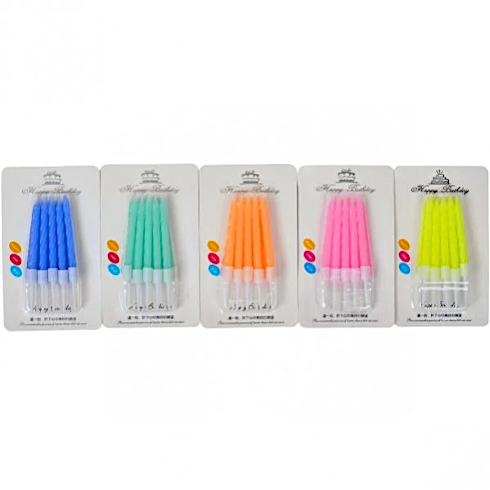 Свечи неоновые набор, 10 шт свечек, 10 шт держателей, в блистере 10-90