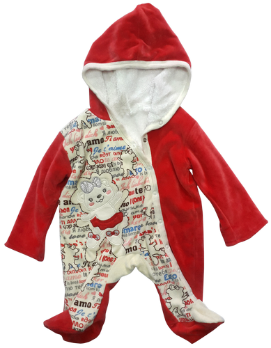 Комбинезон велюр для девочки Ari красный с капюшоном р.62-80 01018 Комбинезон велюр для девочки Ari красный с капюшоном р.62-80 01018