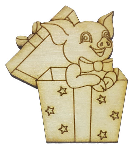 Фигурка фанерная - Свинка № 22 в коробке с крышкой 61 х 70 мм с магнитом AS-4823, В-0372