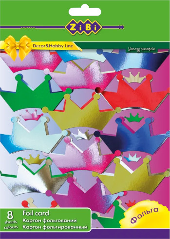 Картон цветной набор А4 8 цветов 8 л Zibi Фольгированный 1960