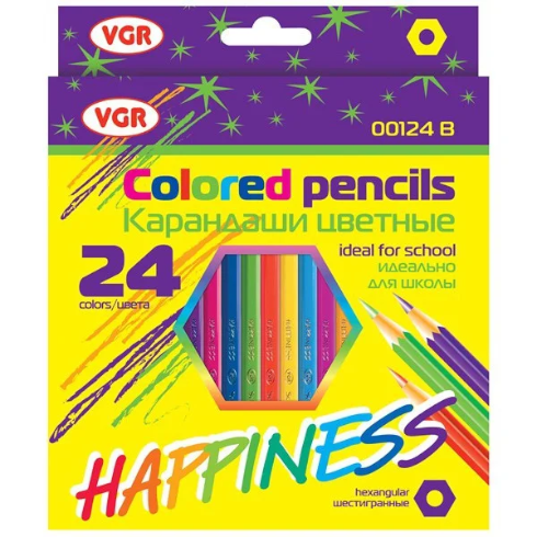 Карандаши цветные VGR 24 цвета, шестигранные 00124В