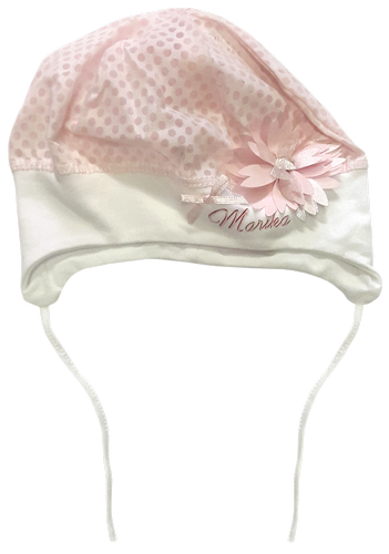 Шапочка трикотаж Marika розовая, с цветком 14255 Шапочка трикотаж Marika розовая, с цветком 14255