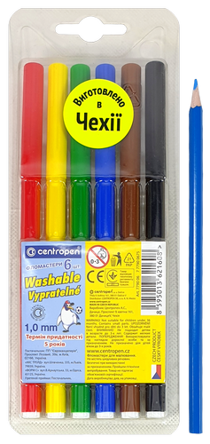 Фломастеры Centropen 6 цветов Washable 1,8 мм отстирывается 7790/06