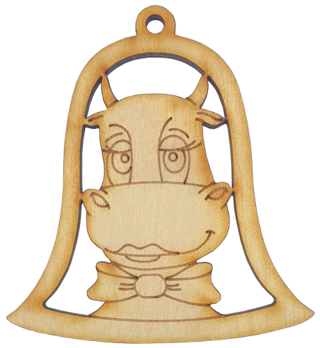 Фигурка фанерная - Корова или Бык №  9 в колокольчике 7,5 х 8 см + магнит AS-4522