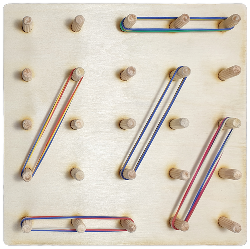 Геоборд или Планшет Математический 20 х 20см - 25 деревянных стоек + 15 резинок AS-7126