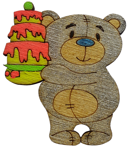 Фигурка фанерная - Мишка с тортом  6 см AS-4686, В-0186 фото 2