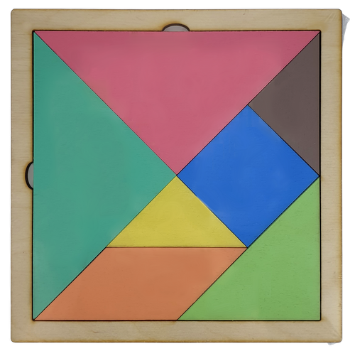 Танграм ЦВЕТНОЙ с двух сторон из фанеры на МДФ основании 16 х 16 см  AS-7116