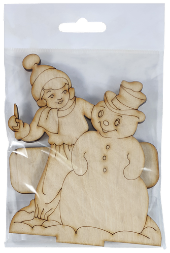 Фигурка фанерная - Снеговик с девочкой на подставке 12 х 10 см AS-4744, В-0233 фото 2