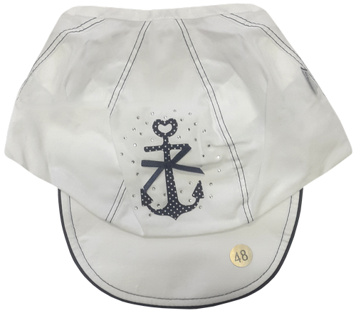 Кепка с козырьком х/б, белая с якорем и стразами 14009