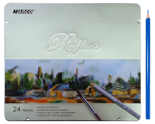 Карандаши акварельные цветные Marco Raffine 24 цвета шестигранные в металлическом пенале  7120-24TN