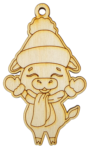 Фигурка фанерная - Корова или Бык № 22 в шапке с подвесом  5 х 9 см  AS-4535