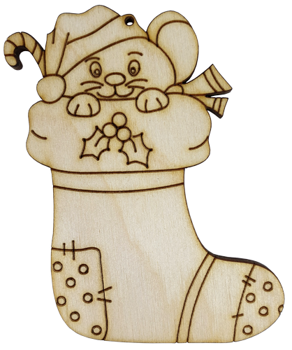 Фигурка фанерная - Мышонок № 28 в валенке 70 х 97 мм с магнитом AS-4852, В-0410