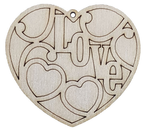 Фигурка фанерная - Сердце Love с сердечками и гравировкой 5 х 5,5 см AS-4714, В-0270