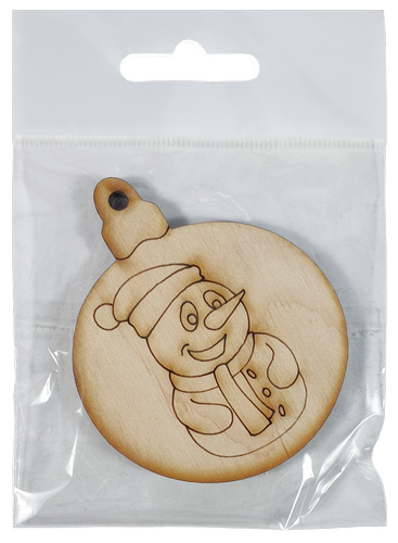 Фигурка фанерная - Елочный шар со снеговиком 6 см  AS-4774 фото 2