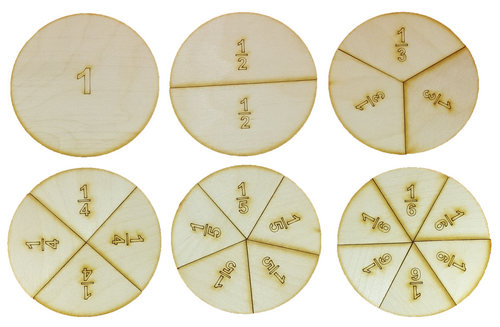 Дроби учебные от 1 до 6 частей d = 10 см из фанеры AS-7106, О-00014