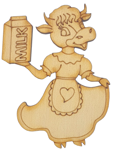 Фигурка фанерная - Корова или Бык №  4 с пакетом молока 6 х 8 см + магнит AS-4517