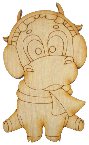 Фигурка фанерная - Корова или Бык № 10 в наушниках 5 х 8 см + магнит AS-4523