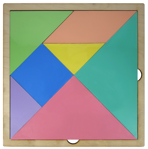 Танграм ЦВЕТНОЙ с двух сторон из фанеры на МДФ основании 30 х 30 см  AS-7118 