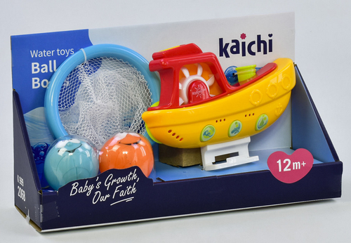 Игрушка для ванной Катер с двумя мячами, кольцо в коробке  999-206В