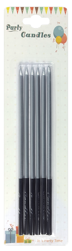 Свечи Набор 6 шт 15 см, черно-серебряные, тонкие в блистере 09016