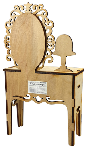 Мебель для кукол типа Барби - Дамский стол с РЕАЛЬНЫМ зеркалом и Лампой из фанери  AS-4062 фото 3