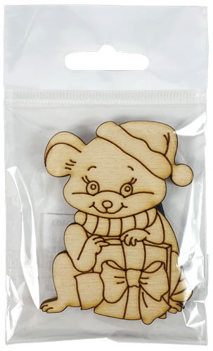 Фигурка фанерная - Мышонок № 21 с подарком в колпаке 53 х 71 мм с магнитом AS-4845, В-0403 фото 2