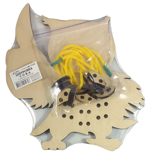 Игрушка развивающая Шнуровка Сова 18 х 19 см, с цветным шнурком 1 м AS-7132 фото 5