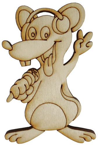 Фигурка фанерная - Мышонок №  8 в наушниках с микрофоном 54 х 88 мм с магнитом AS-4832, В-0390