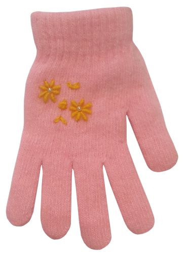 Перчатки для девочки MG р.18 см. однотонные с вышитыми цветами 13356