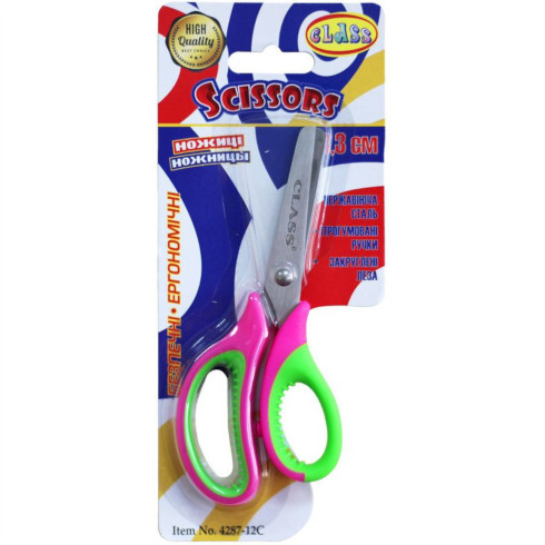 Ножницы детские CLASS 13.3 см. прорезинные розовые в блистере 4287-12С