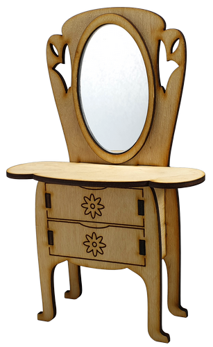 Мебель для кукол типа Барби - Дамский стол из фанеры с Реальным зеркалом 15 х 6 х 23 см AS-4001