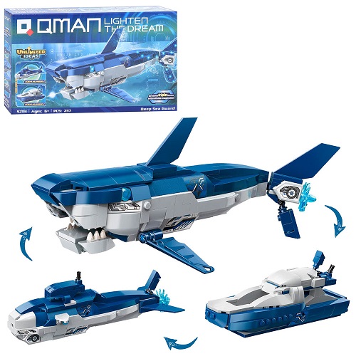 Игрушка Конструктор Qman Акула подлодка патрульное судно 3в1 237 деталей  42113