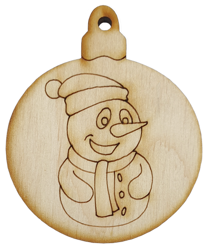 Фигурка фанерная - Елочный шар со снеговиком 6 см  AS-4774