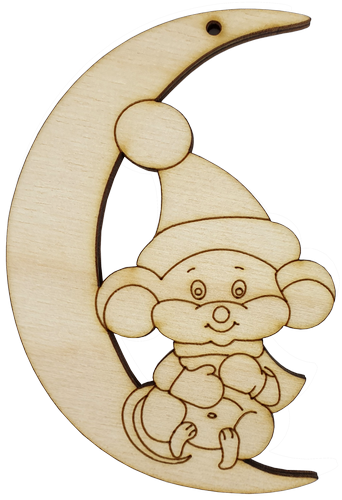 Фигурка фанерная - Мышонок № 24 на полумесяце 74 х 100 мм AS-4848, В-0406