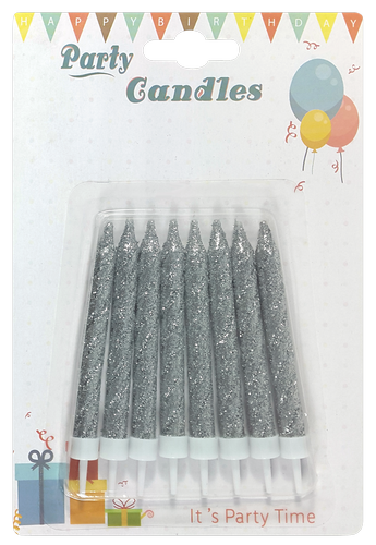 Свечи Набор 8 шт 8 см серебро витые с пластиковой ножкой в блистере 02616